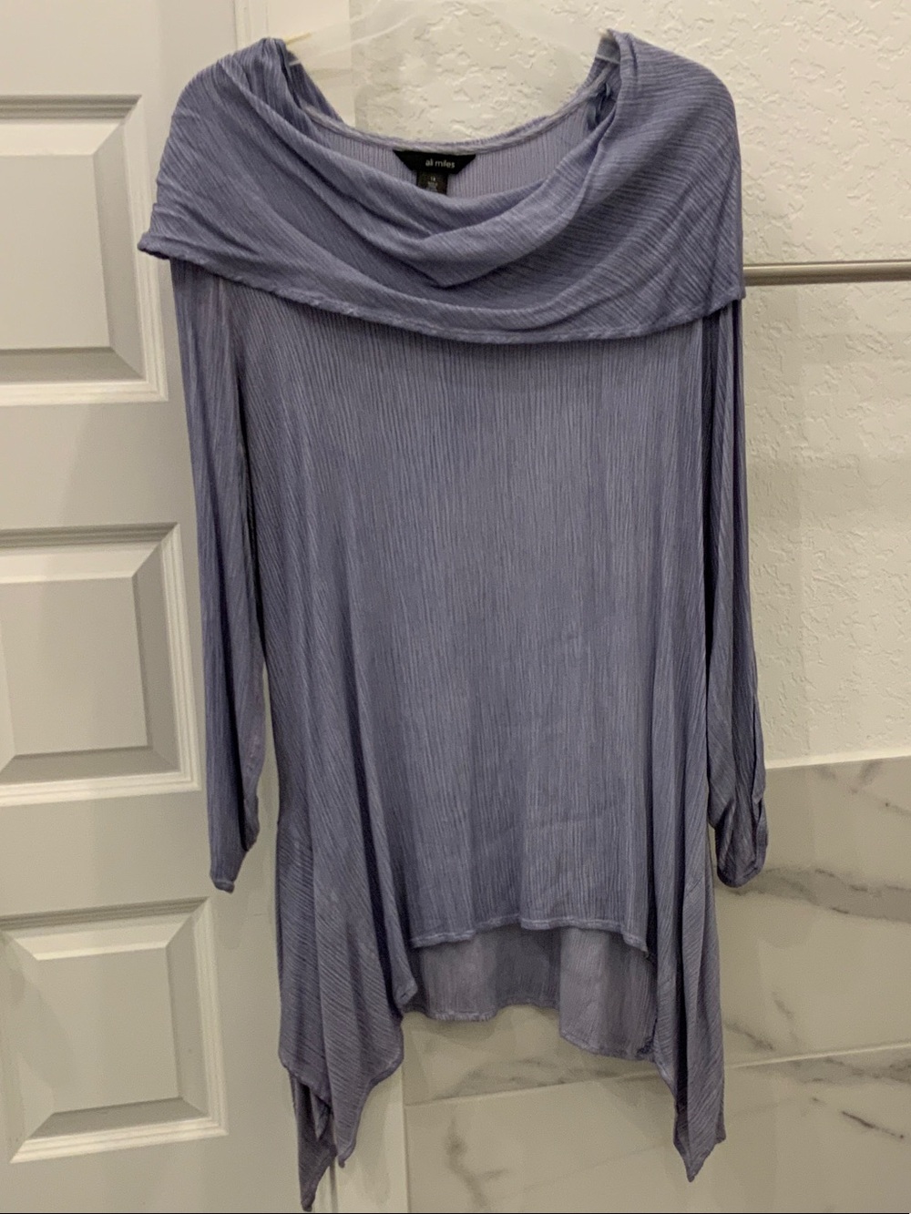 Ali miles Lavender Pleated Cowl-Neck Tunic